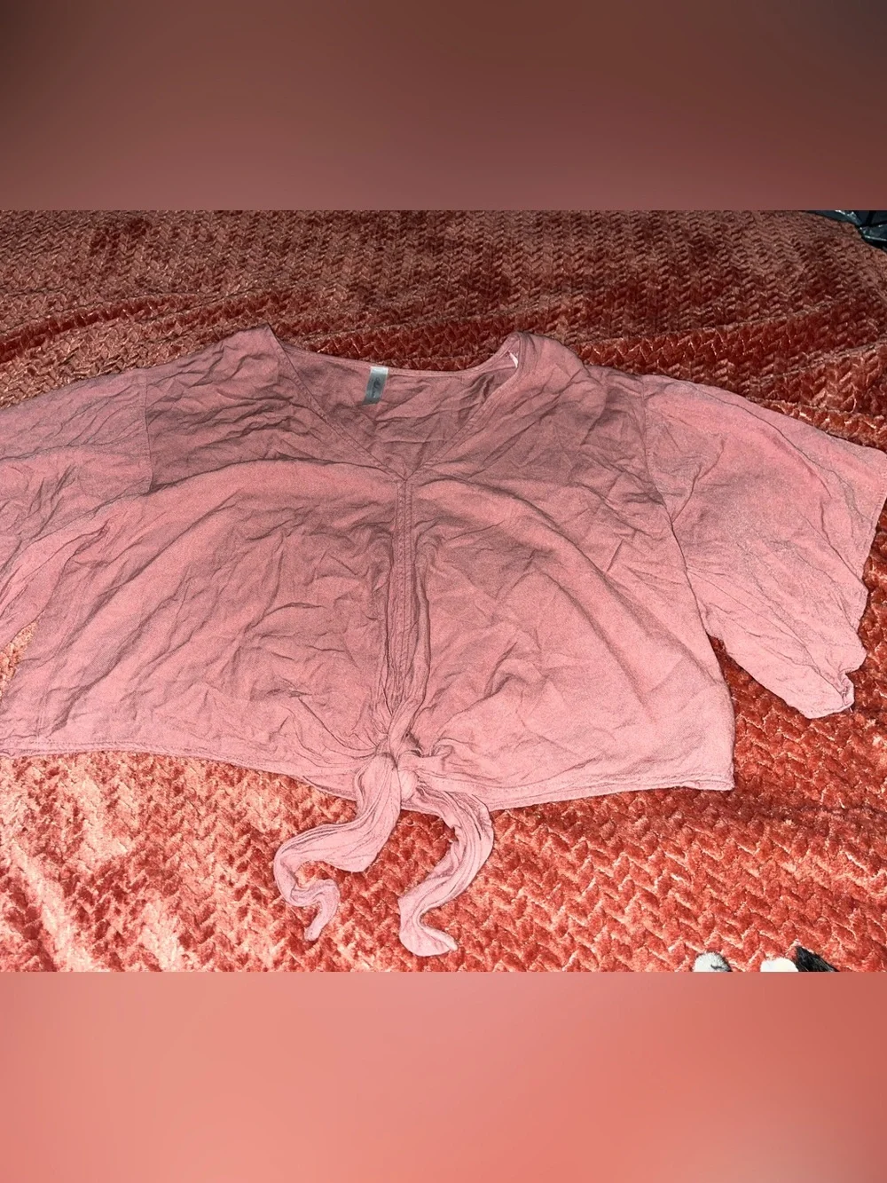MARINA Dusty Rose Tie-Front Crop Top. Size S - Picture 2 of 4